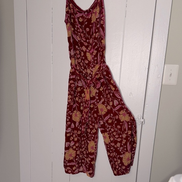 NWOT Nanette Lepore Dark Red/Yellow Burnout Floral Midi Pant Jumpsuit Vintage - Picture 8 of 15